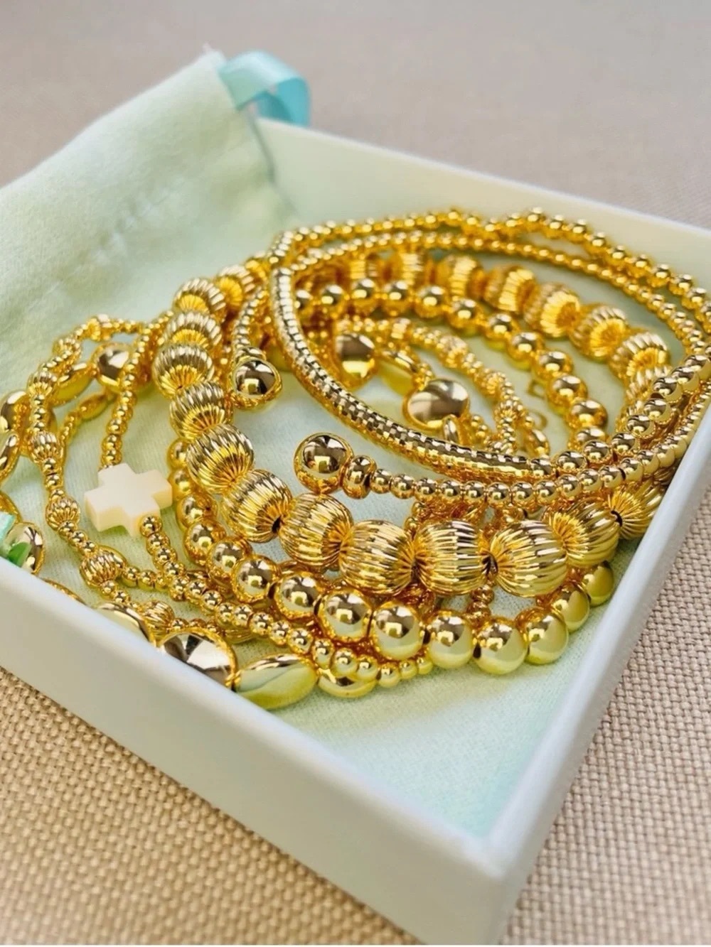 Gold Beaded Stretch Bracelet Set for Women